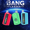 Three colorful Bang Leader vape devices in red, green, and blue are displayed against a space-themed background with the Bang Leader logo above them.