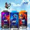 Three colorful vape devices featuring illustrated hawks and labeled as Peach Ice, Berry Burst, and Strawberry Banana flavors, with a real hawk flying in a blue sky and the JNR Just No Reason logo in the background.