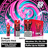 Promotional image for Zooy Apple Ice vape featuring a red device, packaging with a stylized bull graphic, and product details including 26ml pre-filled e-liquid, 650mAh rechargeable battery, up to 15,000 puffs, and nicotine options of 2%, 3%, and 5%, set against a vibrant pink and teal abstract background.