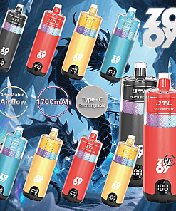 Various colorful Zov vape devices displayed against a fantasy ice dragon background, highlighting features such as adjustable airflow, 1700mAh battery, and Type-C rechargeable port.