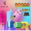 Advertisement for BANG DE 3-in-1 vape devices featuring cartoon ape graphics, promoting 80,000 puffs, 3-in-1 flavor options, 650mAh battery, 20ml x3 volume, and Type-C charging, with a colorful gradient background.